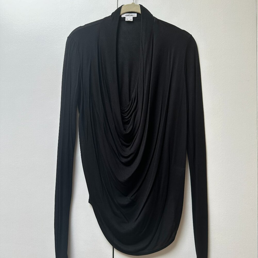 Helmut Lang Black Drape Neck Long Sleeve, Size S